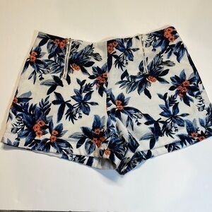 Sophie Rue Blue Floral High Waist Textured Shorts Women Size M